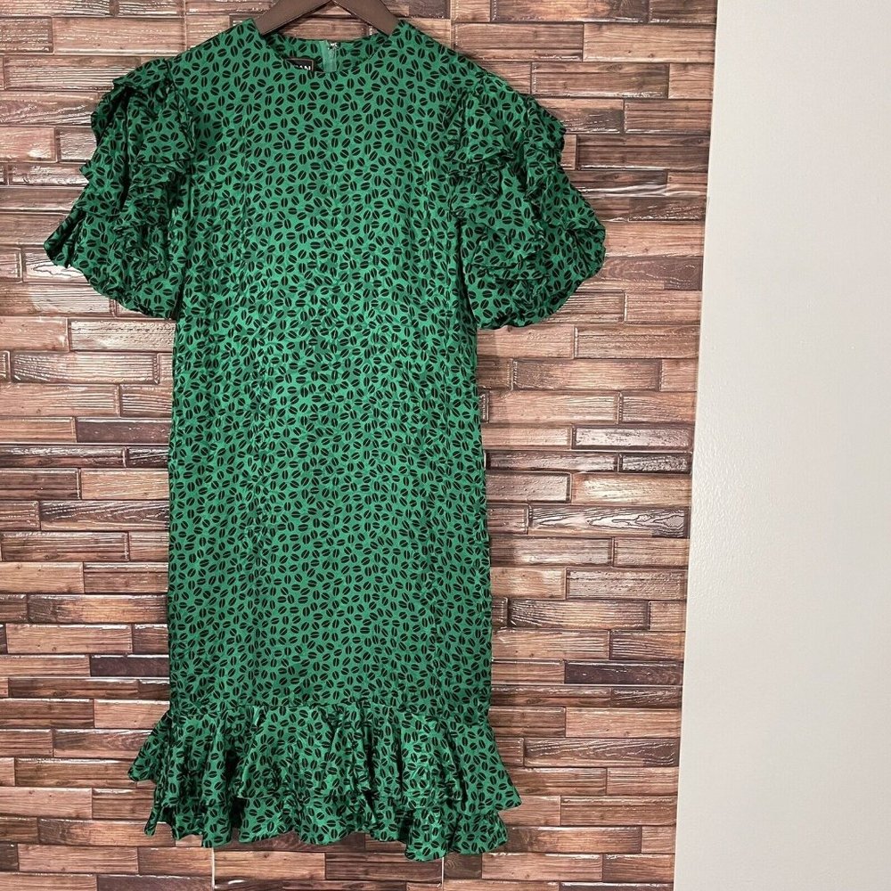 Last Chance St. Gillian Vintage 1980’s Green Black Silk Dress size 2 petite